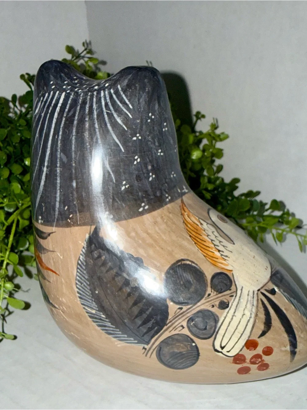 Ceramic wall planter, Tonalá pottery owl, Mexican folk art
